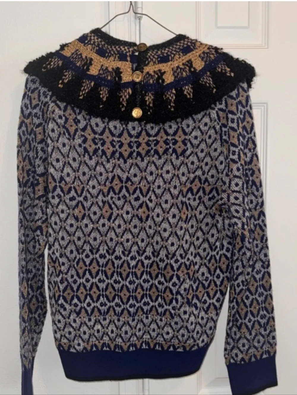CHANEL Navy, Tan and Black Fair Isle Yoke Sweater